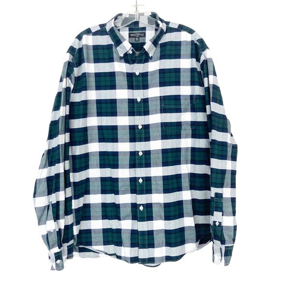 J. Crew Mercantile Flex Blue Green White Plaid Button Down Sz XXL - Picture 1 of 5
